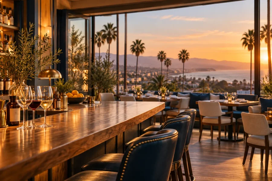 Los Angeles liquor license guide illustration of a restaurant bar and dining area